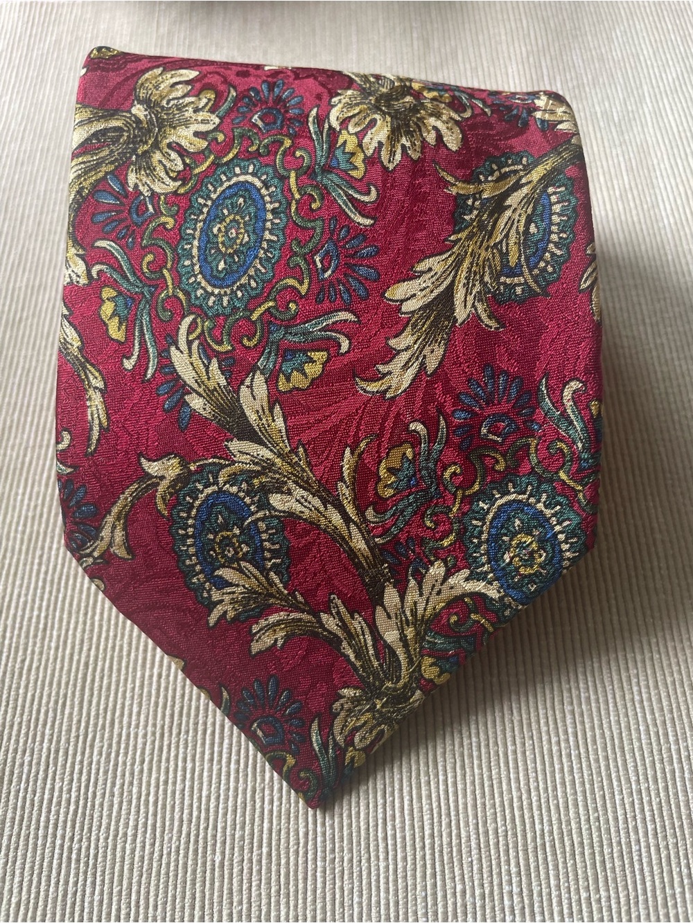 Vintage Abercrombie & Fitch Silk Tie Paisley Red Blue Green Gold Handmade 90’s